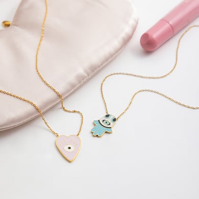 1 collar con colgante de ojo de diablo de acero inoxidable color dorado para mujer h5 Imagen6
