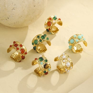 1 Piece Natural Stone Stainless Steel  Gold Color  Gemstone Ring h5 Picture2