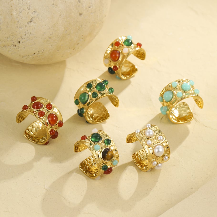 1 Piece Natural Stone Stainless Steel  Gold Color  Gemstone Ring Picture2