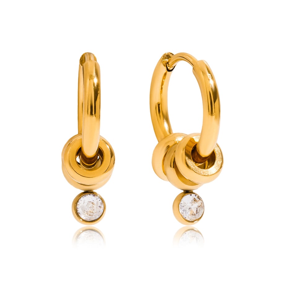 1 Pair Simple Series Circle Stainless Steel Gold Color Women's Hoop Earrings 