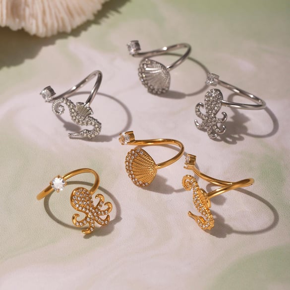 1 Piece Vacation Sea Horse Stainless Steel Gold Color Statement Rings 2