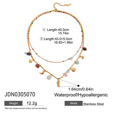 Collar en capas de acero inoxidable dorado con diseño de caballito de mar de vacaciones para mujer de 1 pieza h5 Imagen2