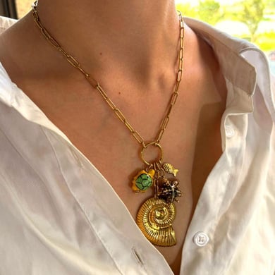 Collar con colgante de concha de acero inoxidable color dorado de 1 pieza h5 Imagen3