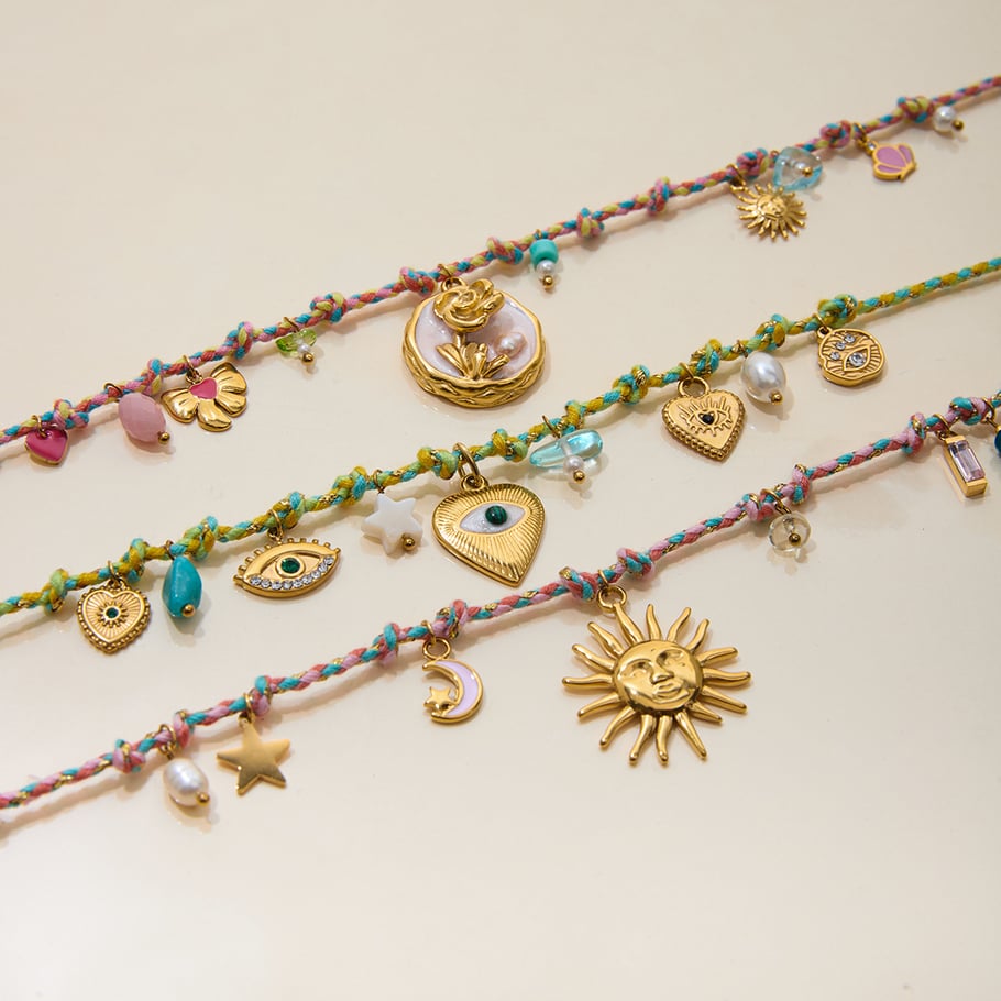 1 stuk Polychrome bloemen roestvrijstalen gouden dameshangerkettingen Afbeelding8