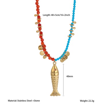 1 Piece Vivid Fish Stainless Steel Gold Color Women's Beaded Necklaces h5 