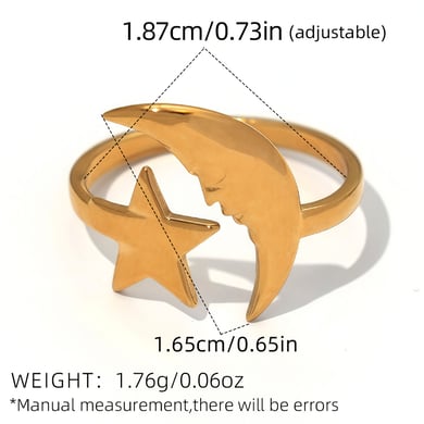 1 Piece Simple Casual Moon Stainless Steel  Gold Color  Statement Rings h5 Picture2