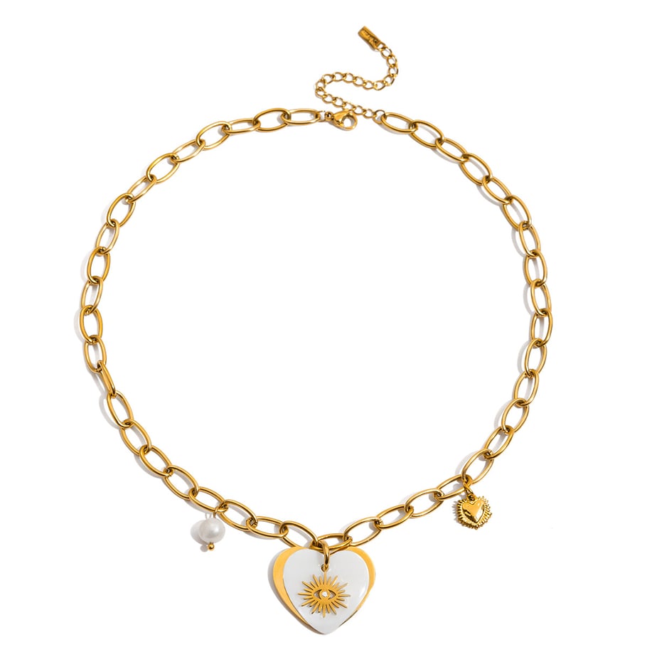 Collier avec pendentif en forme de cœur en acier inoxydable doré pour femme, 1 pièce 