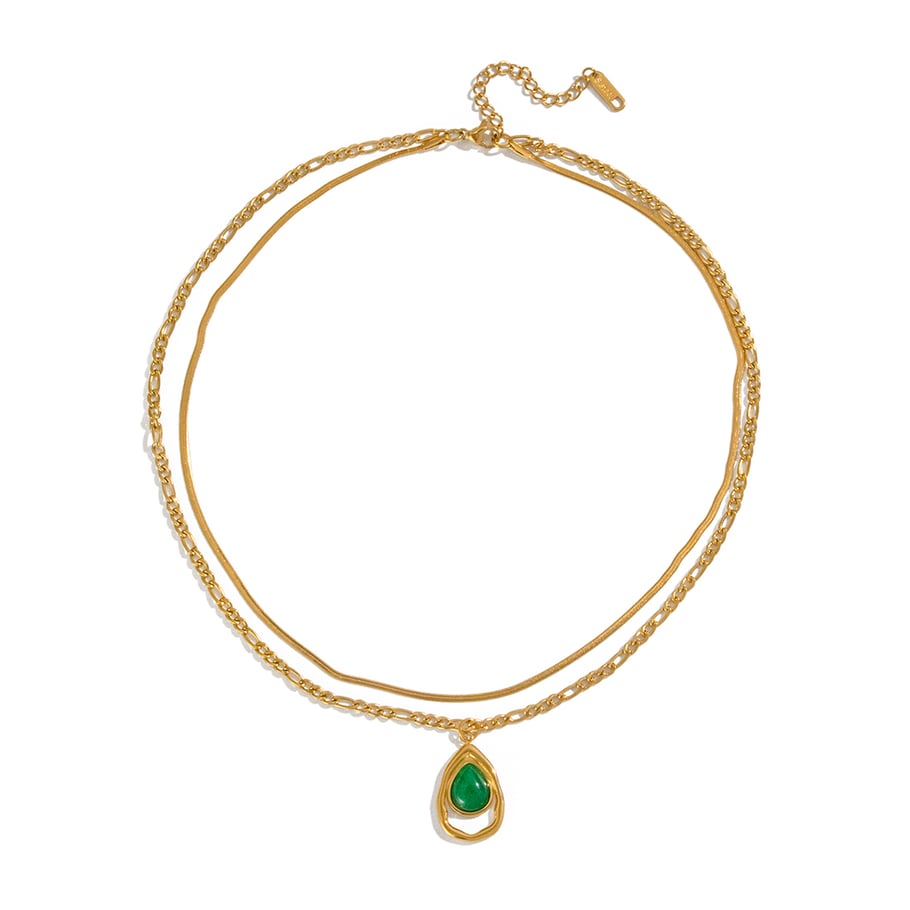 1 Piece Ethnic Droplet Stainless Steel Gold Color Natural Stone Layered Necklace Picture6