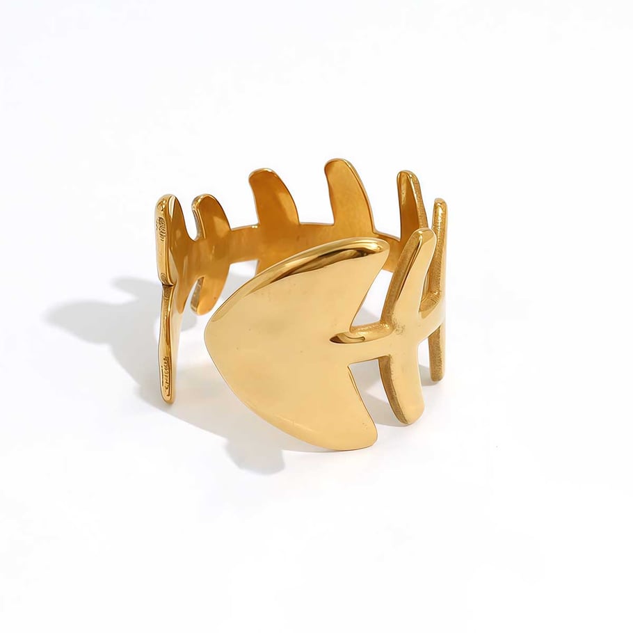 Bague en acier inoxydable couleur or avec motif animal naturel, 1 pièce 