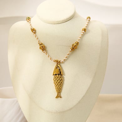 1 Pair Classic Series Retro Fish Stainless Steel  Women's Pendant Necklaces h5 Picture2