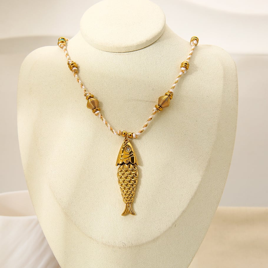 1 Pair Classic Series Retro Fish Stainless Steel  Women's Pendant Necklaces Picture2
