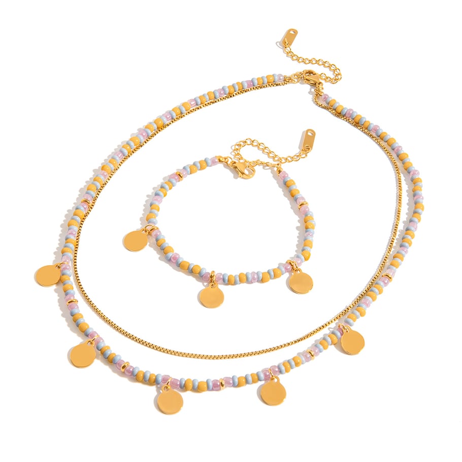 Conjunto de joyería para mujer de 1 pieza con cuentas versátiles de acero inoxidable en color dorado Imagen8
