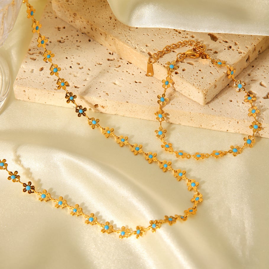 1 Stück einfache Blume Edelstahl Gold Farbe Damen Schmuck Sets Bild6