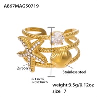 A867-Anello con zircone a forma di stella marina dorata/Numero 7 Immagine7