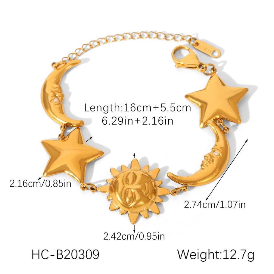 1 Piece Classic Moon & Star Stainless Steel Gold Color Women's Chain Bracelets Picture2