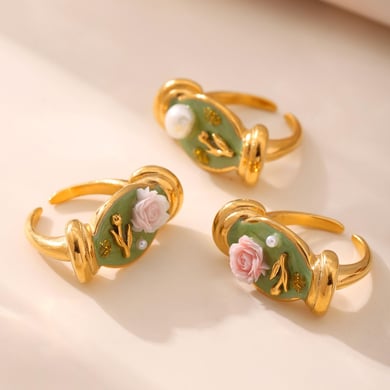 1 Piece Romantic Series Flower Stainless Steel Gold Color Statement Rings h5 Picture4