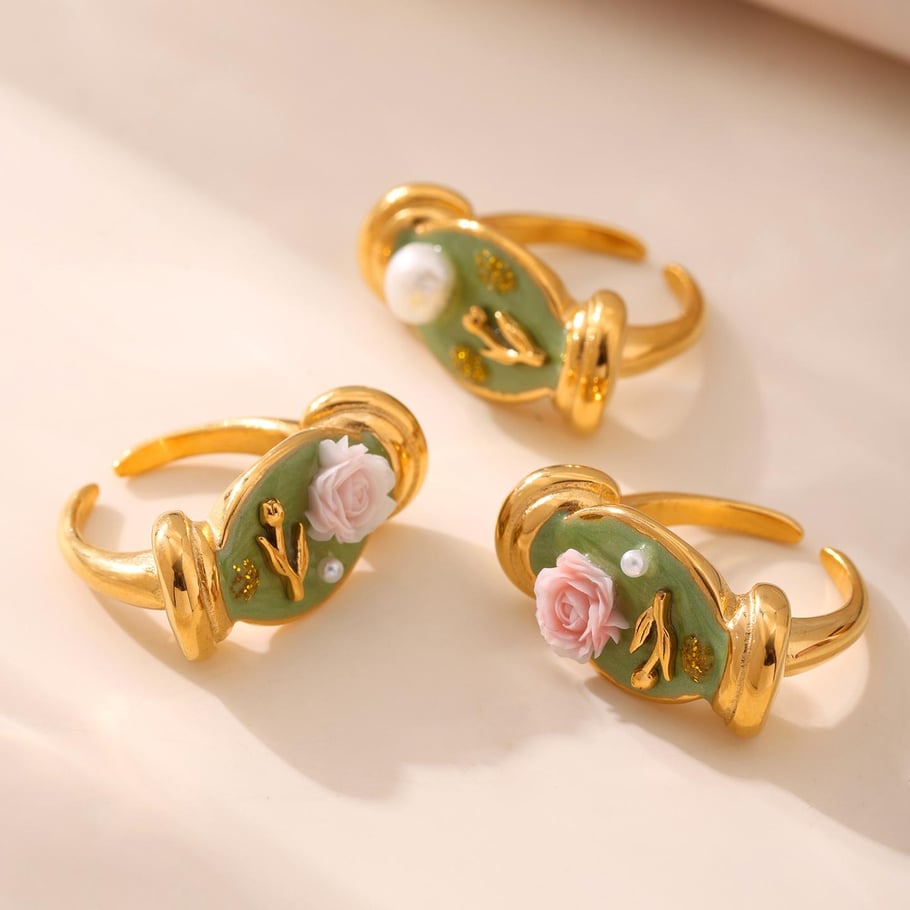 1 Piece Romantic Series Flower Stainless Steel Gold Color Statement Rings Picture4