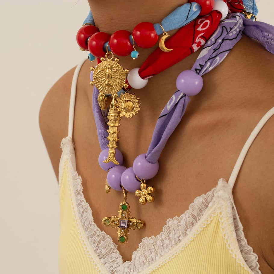 Collana con ciondolo da donna in acciaio inossidabile color oro con croce dell&#39;occhio del diavolo, serie lussuosa, 1 pezzo Immagine2