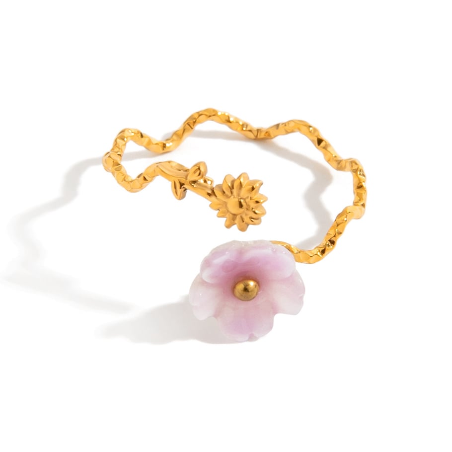 Anillos llamativos de acero inoxidable en color dorado con diseño de flores elegantes de 1 pieza 