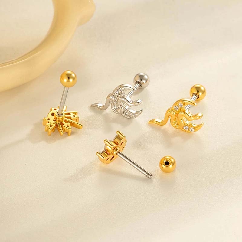 1 pieza de exquisitos pendientes de serpiente de cobre, color dorado y circonita para mujer. Imagen3