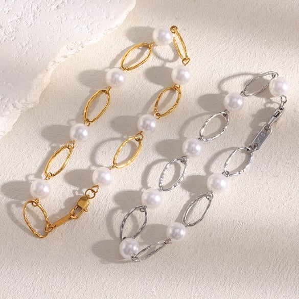 1 Stück ovale Damen-Kettenarmbänder der Classic-Serie aus Edelstahl in Goldfarbe