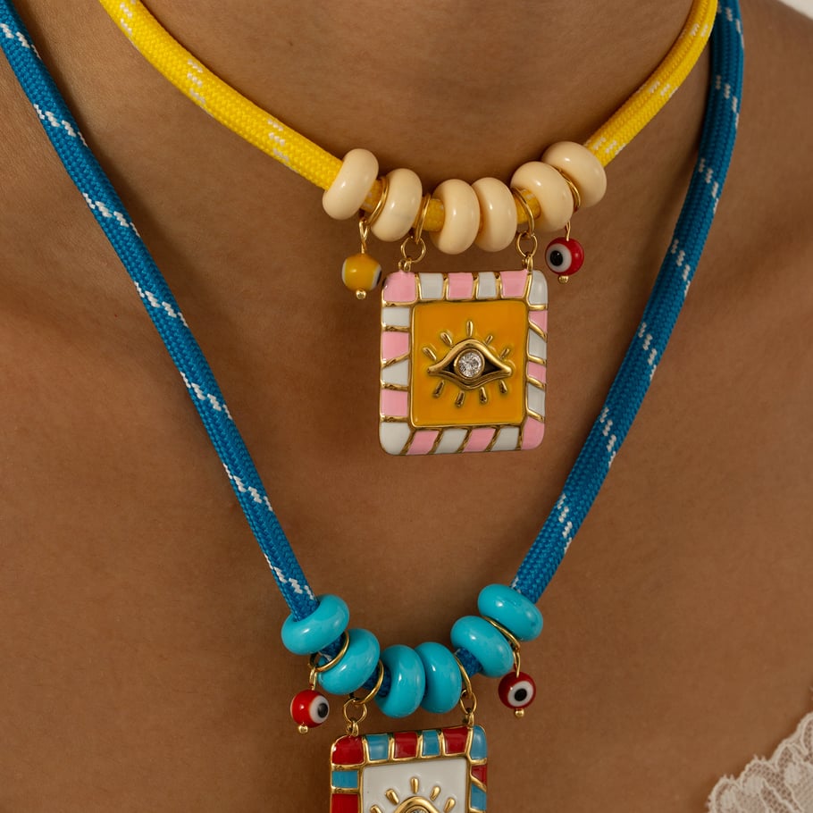 Collana con ciondolo da donna in acciaio inossidabile color oro con occhio del diavolo retrò, 1 pezzo Immagine2