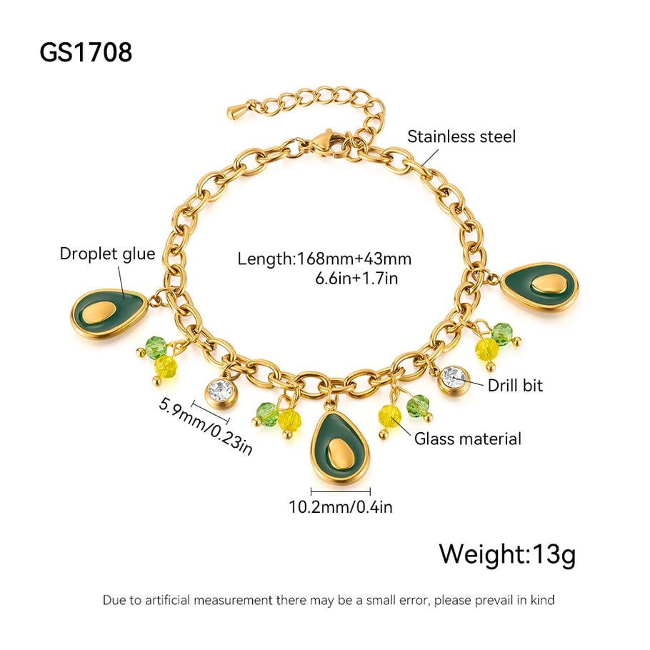 1 Piece Daily Avocado Stainless Steel Gold Color Women's Charm Bracelets Picture2