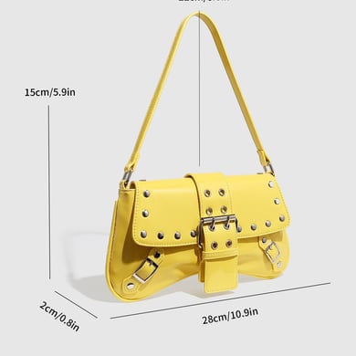 1 Piece Bright-colored Rivet Leather Buckle Women's Shoulder Bags h5 