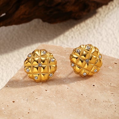 1 paio di orecchini a bottone in acciaio inossidabile color oro con fiore h5 Immagine4