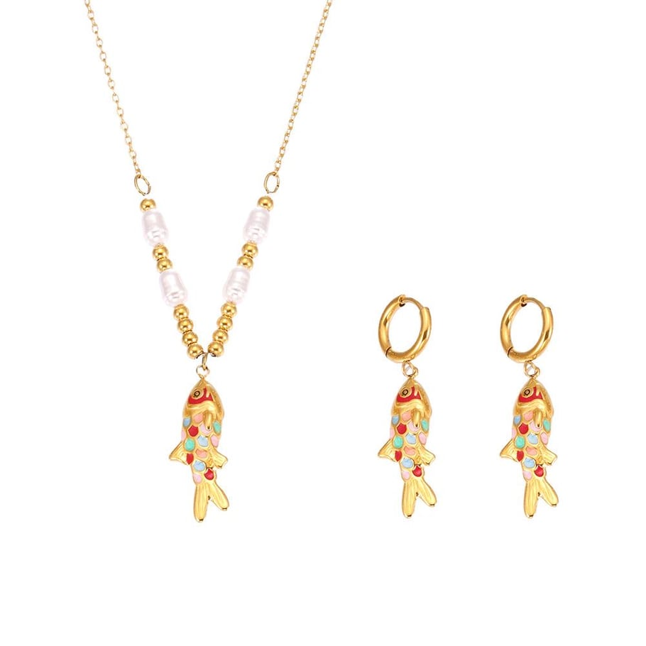 1 Piece Colorful Fish Stainless Steel Gold Color Women's Necklaces Sets Picture9