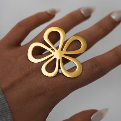 1 Piece  Retro Flower Stainless Steel  Gold Color Women's Statement Rings h5 Picture5
