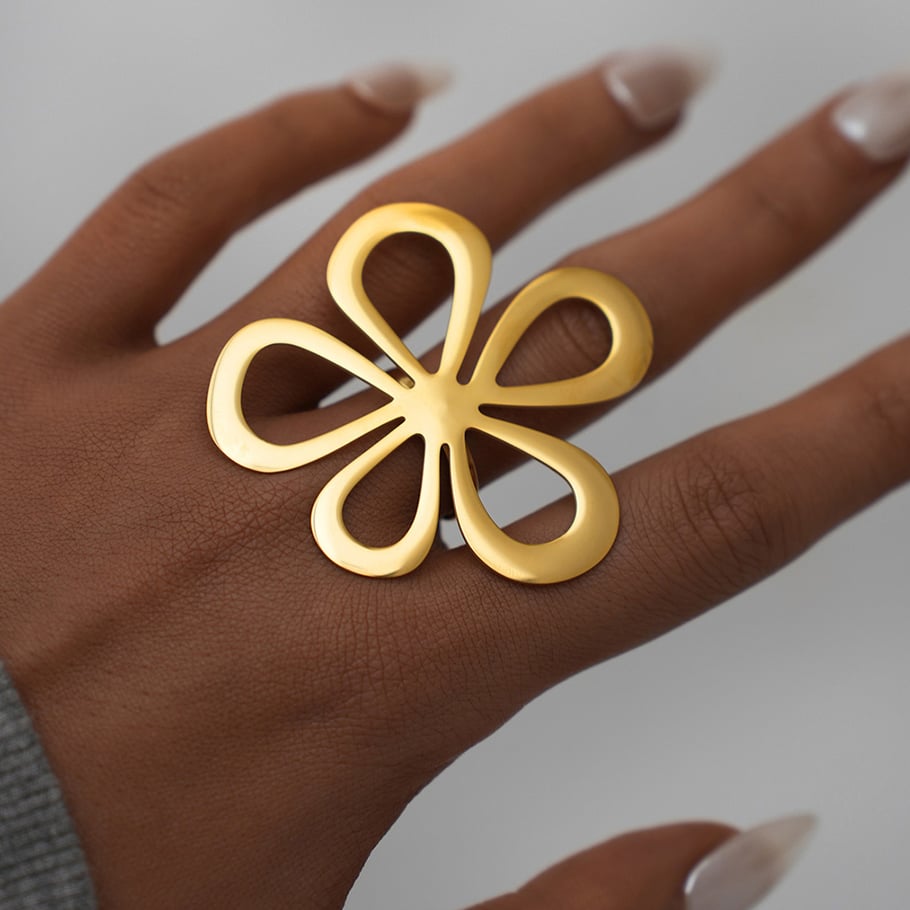 1 Piece  Retro Flower Stainless Steel  Gold Color Women's Statement Rings Picture5