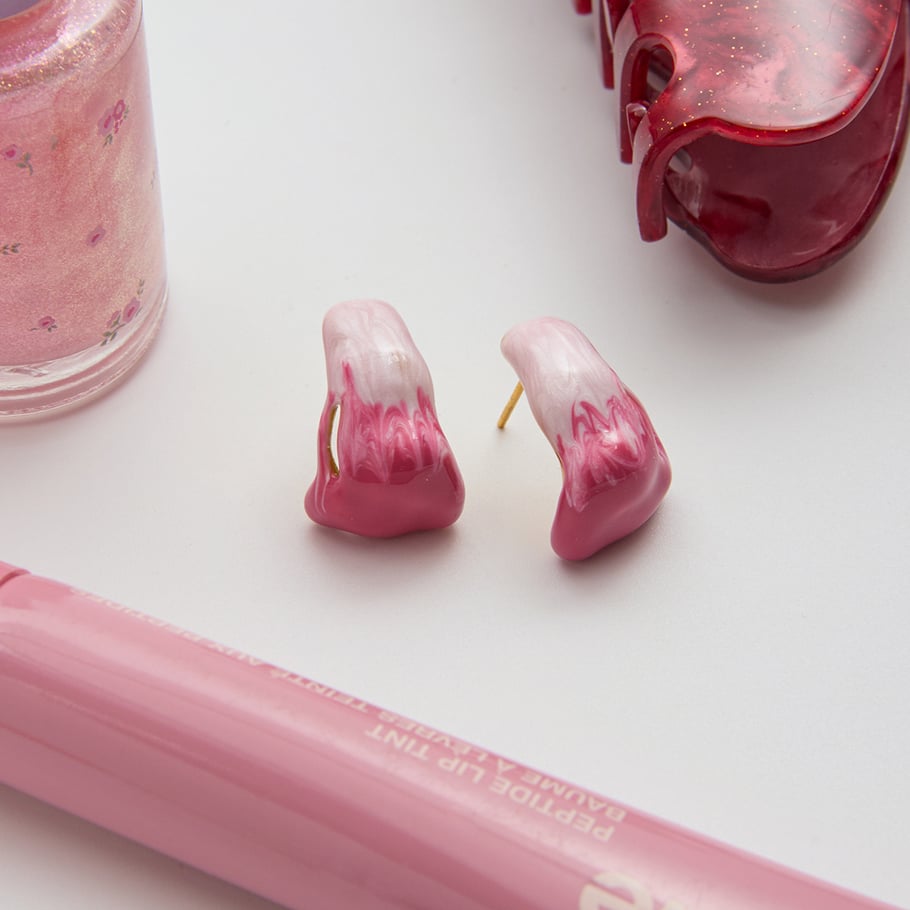 1 par de pendientes de aro de acero inoxidable con degradado romántico para mujer Imagen8