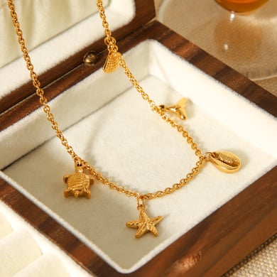 1 Piece Oceanic Turtle Stainless Steel Gold Color Women's Pendant Necklaces h5 Picture6