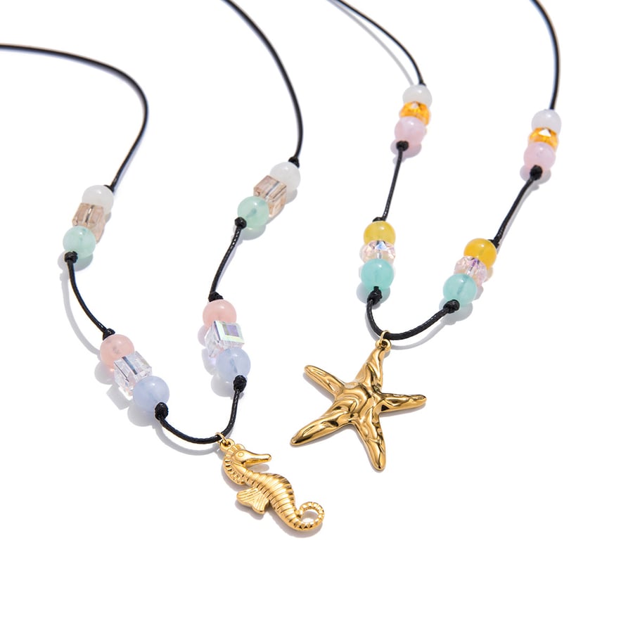 1 collar con colgante de estrella de mar de vacaciones de acero inoxidable color dorado para mujer Imagen9