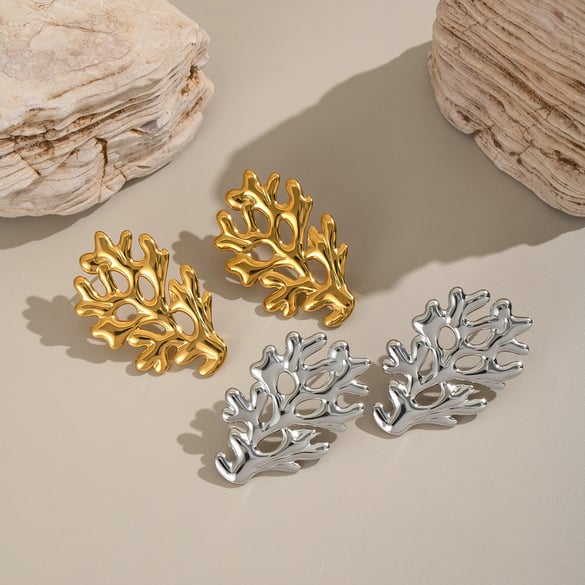 1 paire de boucles d&#39;oreilles à tige en acier inoxydable couleur or pour femme, série Simple Daily Coral