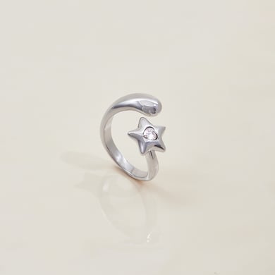 Anillos llamativos de acero inoxidable color oro blanco con diseño de estrella de 1 pieza h5 Imagen6