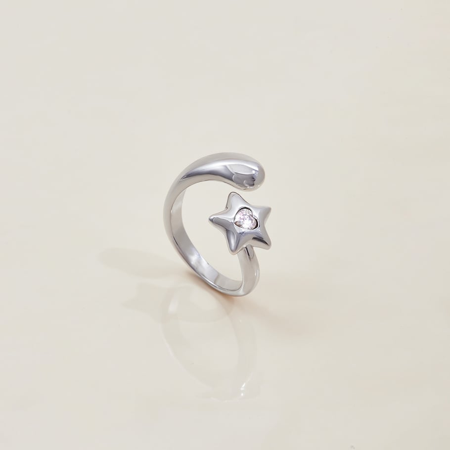 Anillos llamativos de acero inoxidable color oro blanco con diseño de estrella de 1 pieza Imagen6