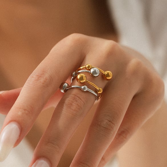 1 Piece Simple  Daily Mixed Color Stainless Steel  Gold Color Statement Rings