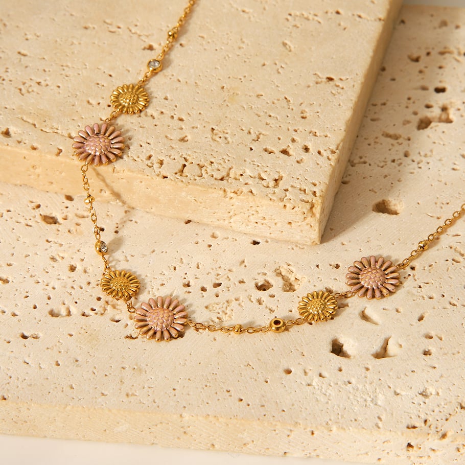 Collier chaîne en acier inoxydable pour femme, motif fleur, 1 pièce h5Image5