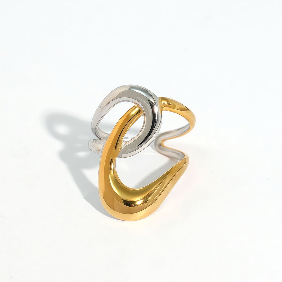 1 Stück Simple Series Casual Lines Edelstahl Goldfarbe Minimalistische Ringe 