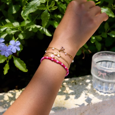 Pulseras con dijes románticos de corazón rosa de acero inoxidable color dorado para mujer, 1 pieza h5 Imagen3