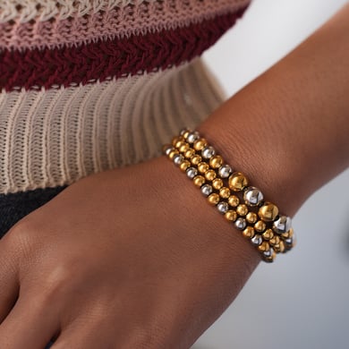 1 stuk casual gemengde goud- en zilverkleurige roestvrijstalen kralenarmbanden h5 Afbeelding3