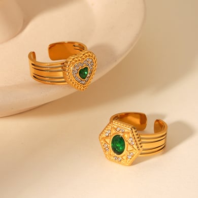 1 par de anillos de acero inoxidable con diseño de corazón de la serie Simple h5 Imagen6