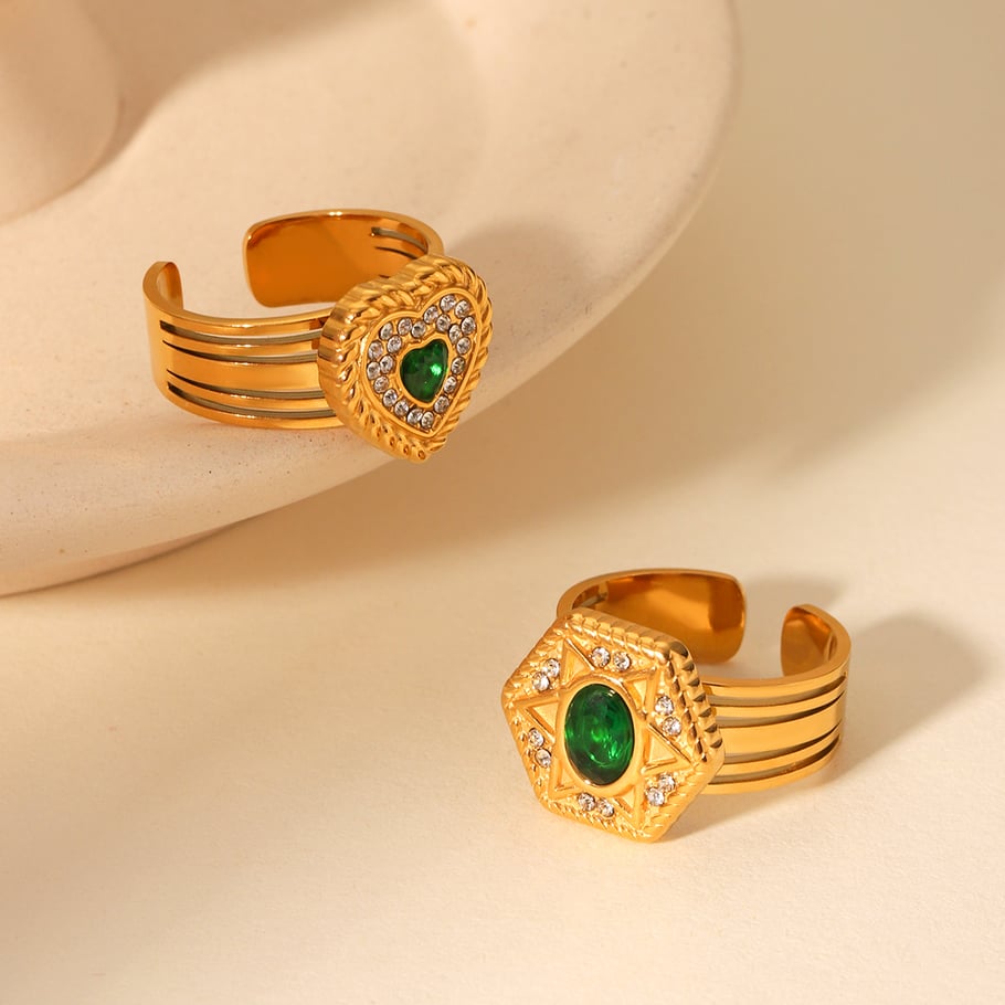 1 par de anillos de acero inoxidable con diseño de corazón de la serie Simple Imagen6