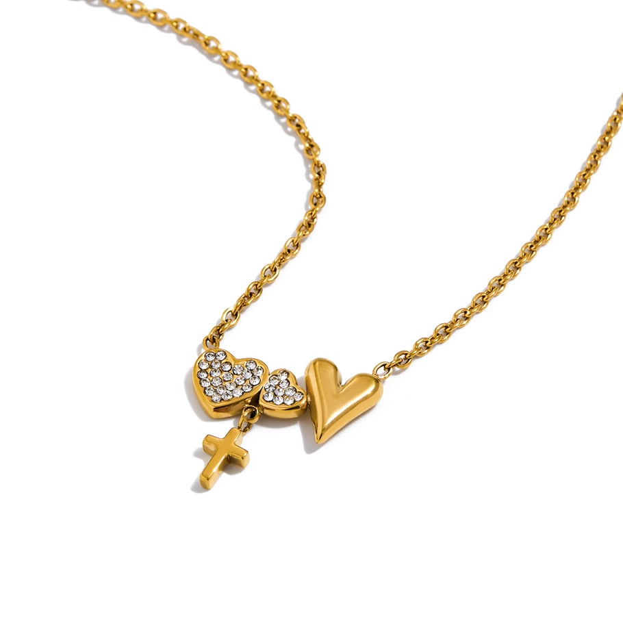 1 collar con colgante de corazón y cruz de acero inoxidable dorado para mujer 
