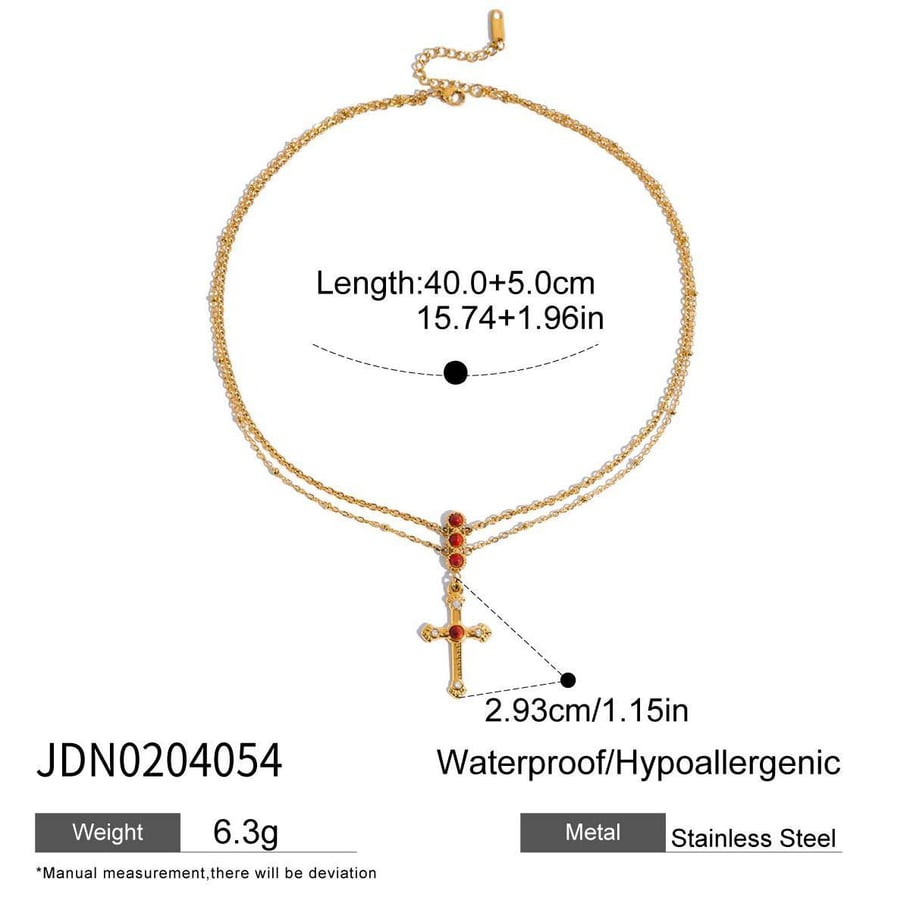 Collier luxueux en acier inoxydable doré avec croix rouge pour femme, 1 pièce Image2