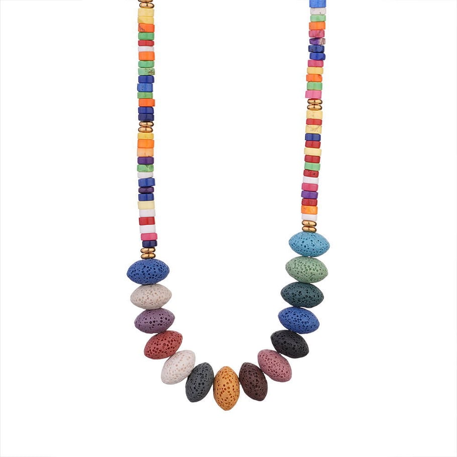 1 Piece Polychrome Beads Natural Stones Gold Color Women's Beaded Necklaces 