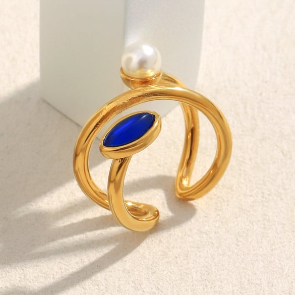 Bague en acier inoxydable avec pierre naturelle, 1 pièce