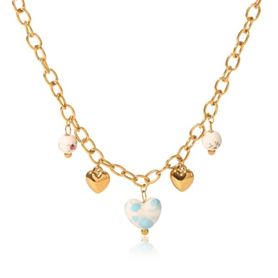 1 par de collares colgantes de acero inoxidable con forma de corazón para mujer, serie sencilla y diaria h5 